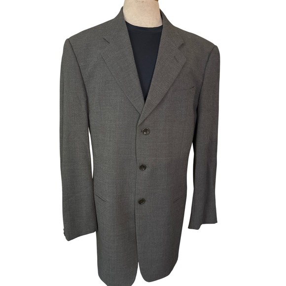 Armani Collezioni Mens Gray Wool Three Button Blazer Jacket Made In Italy